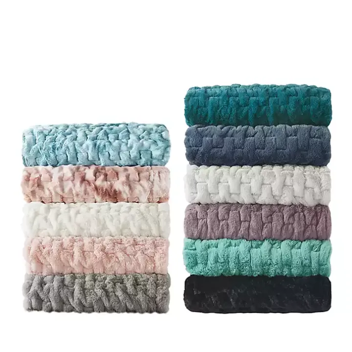 Teal Ruched Faux Fur Throw