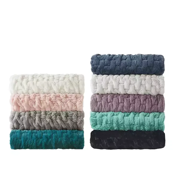 Teal Ruched Faux Fur Throw