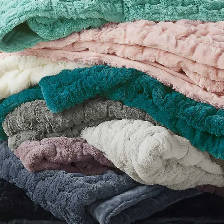 Teal Ruched Faux Fur Throw