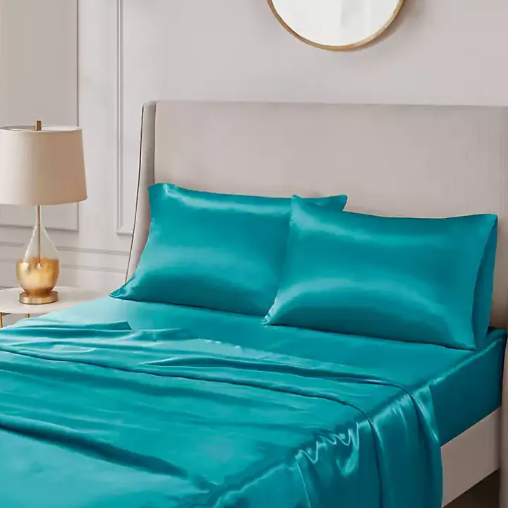 Teal Satin King 2-pc. Pillow Case Set