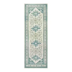 Teal Seraz Washable Runner, 2x7