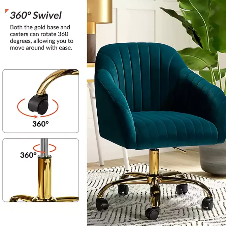 Teal Velvet Swivel Jacyln Office Chair