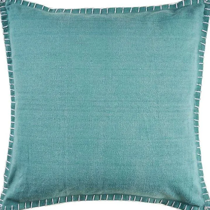 Teal with Embroidered Edge Pillow, 24 in.