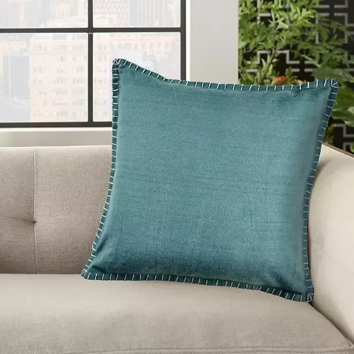Teal with Embroidered Edge Pillow, 24 in.