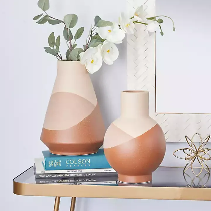 Terracotta Modern Ceramic Vases, Set of 2