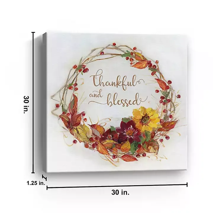 Thankful & Blessed Harvest Wreath Print, 30x30