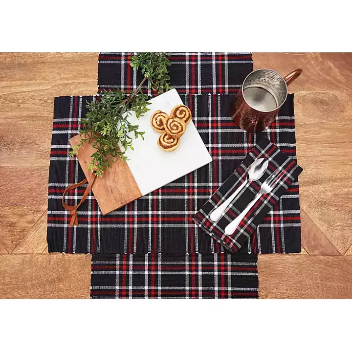 Tinsel Black Plaid Napkins, Set of 6