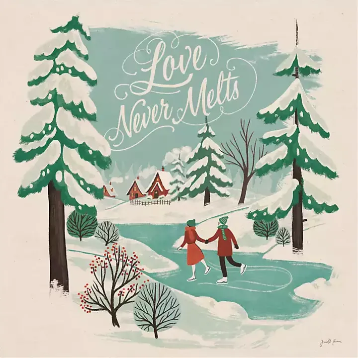 Trees and Ice Skaters Christmas Canvas Wall Plaque