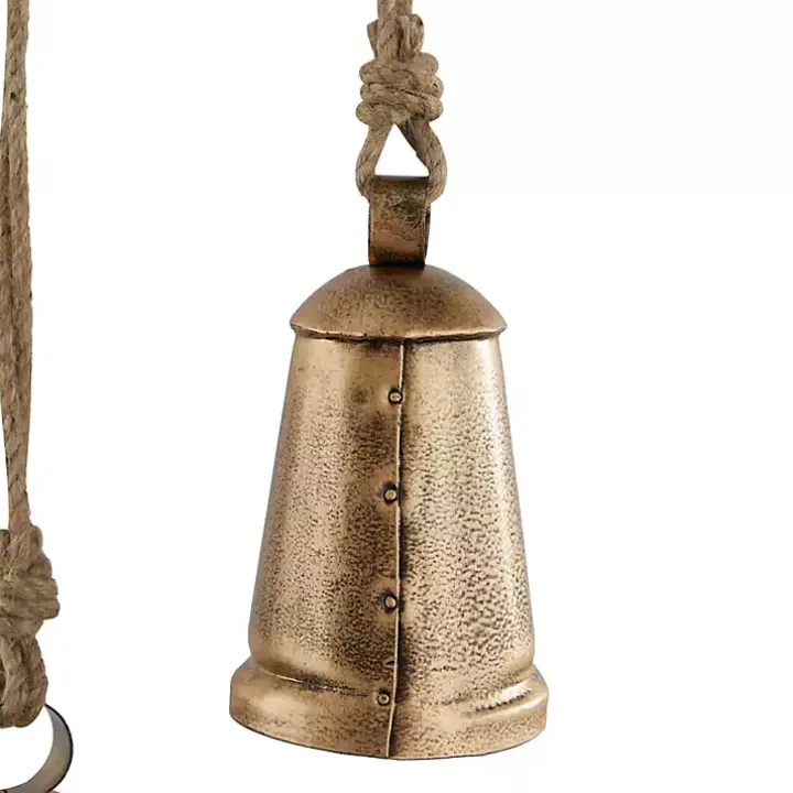Triangular Aged Gold Hanging Bells, Set of 3