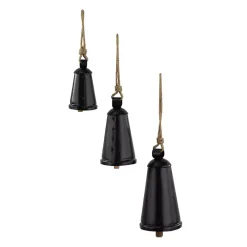 Triangular Black Iron Hanging Bells, Set of 3