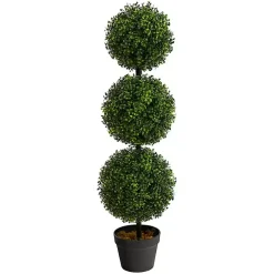 Triple-Ball Boxwood Topiary in Black Planter