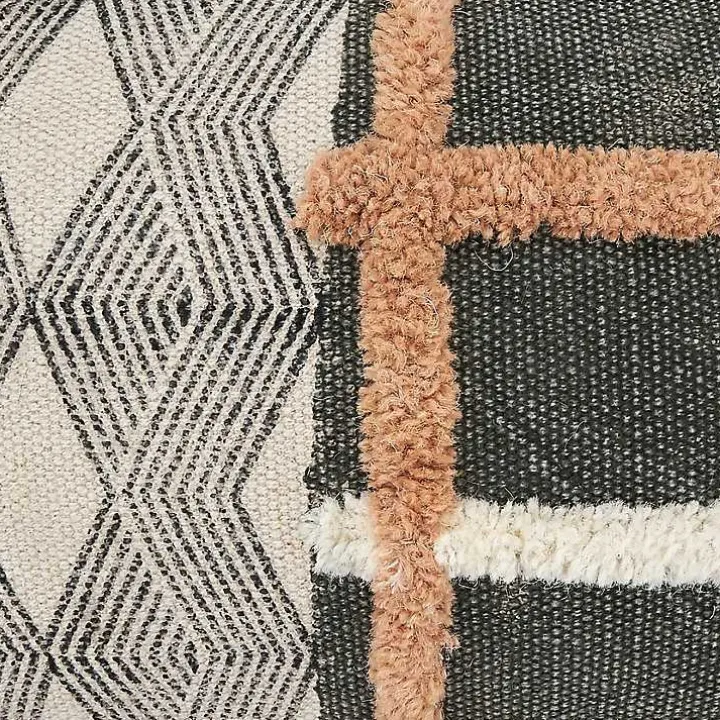 Tufted Chevron Plaid Cotton Lumbar Pillow