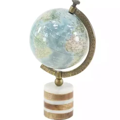 Turquoise Ceramic and Wood Coastal Globe