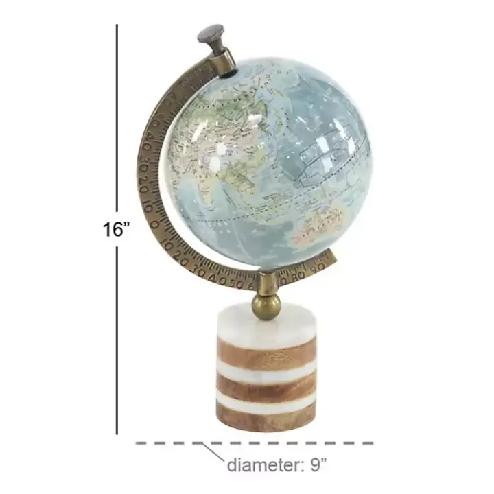 Turquoise Ceramic and Wood Coastal Globe