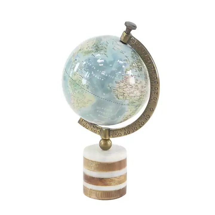Turquoise Ceramic and Wood Coastal Globe