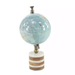 Turquoise Ceramic and Wood Coastal Globe