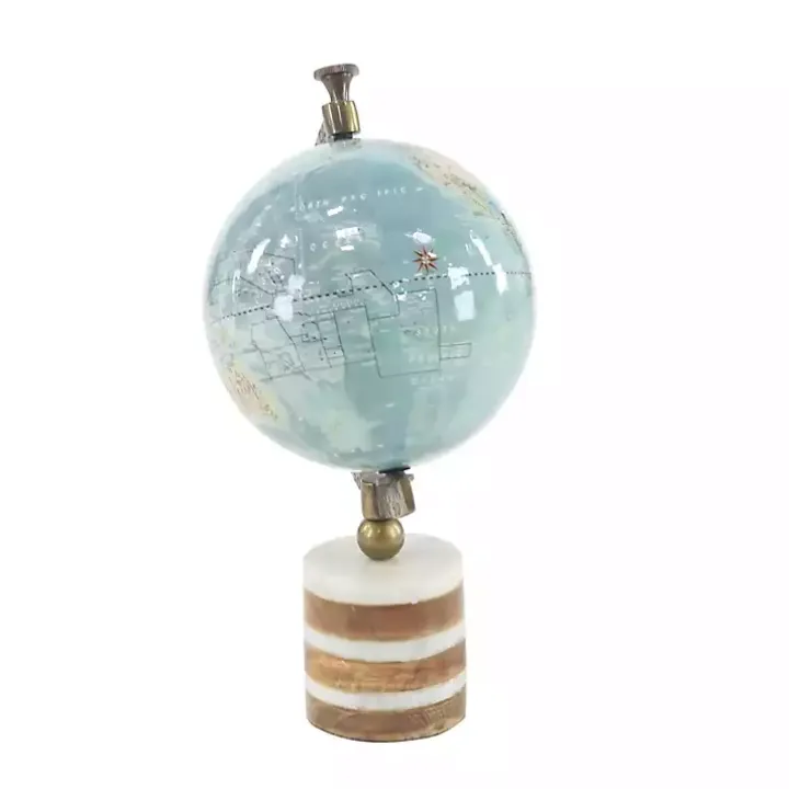 Turquoise Ceramic and Wood Coastal Globe