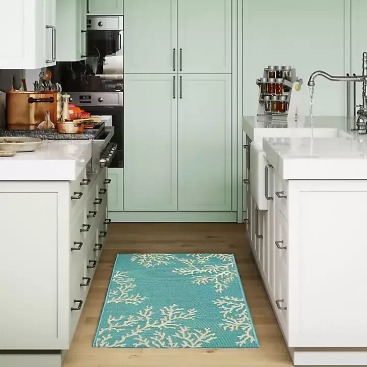 Turquoise Coral Indoor/Outdoor Rug, 2x3