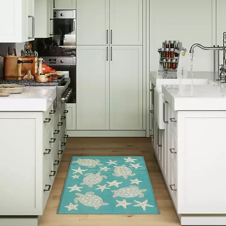 Turquoise Turtles Indoor/Outdoor Rug, 3x4