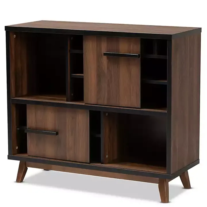 Two Tone Walnut Wood Wine Storage Cabinet