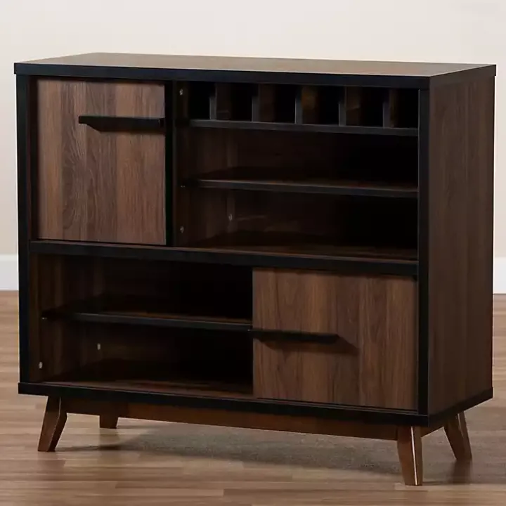 Two Tone Walnut Wood Wine Storage Cabinet