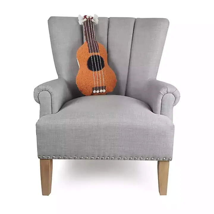 Ukulele Shaped Hooked Wool Pillow