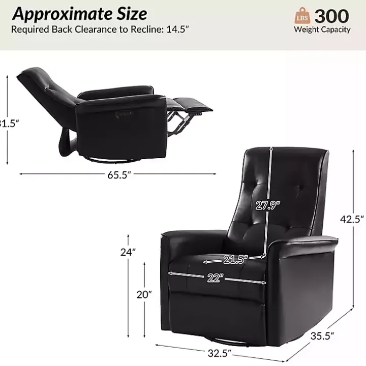 Val Black Faux Leather Swivel Power Recliner