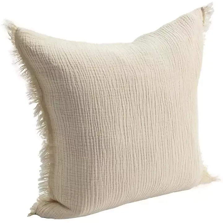 Vanilla Gauze Organic Fringe Throw Pillow