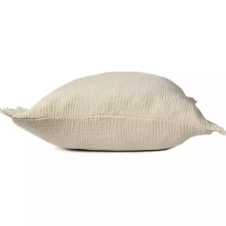 Vanilla Gauze Organic Fringe Throw Pillow