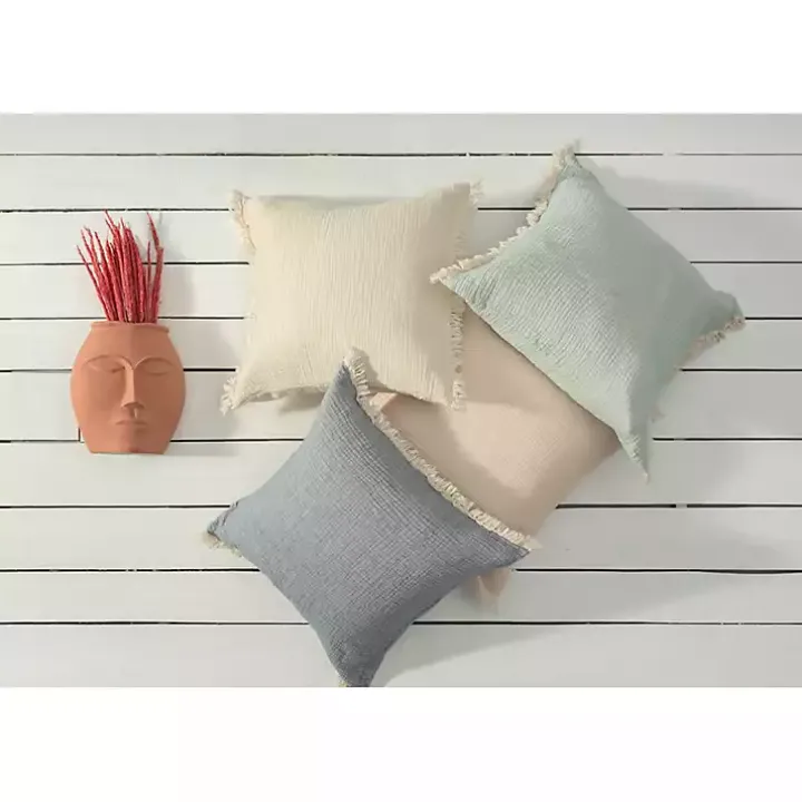 Vanilla Gauze Organic Fringe Throw Pillow