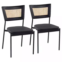Vegan Leather and Rattan Dining Chairs, Set of 2