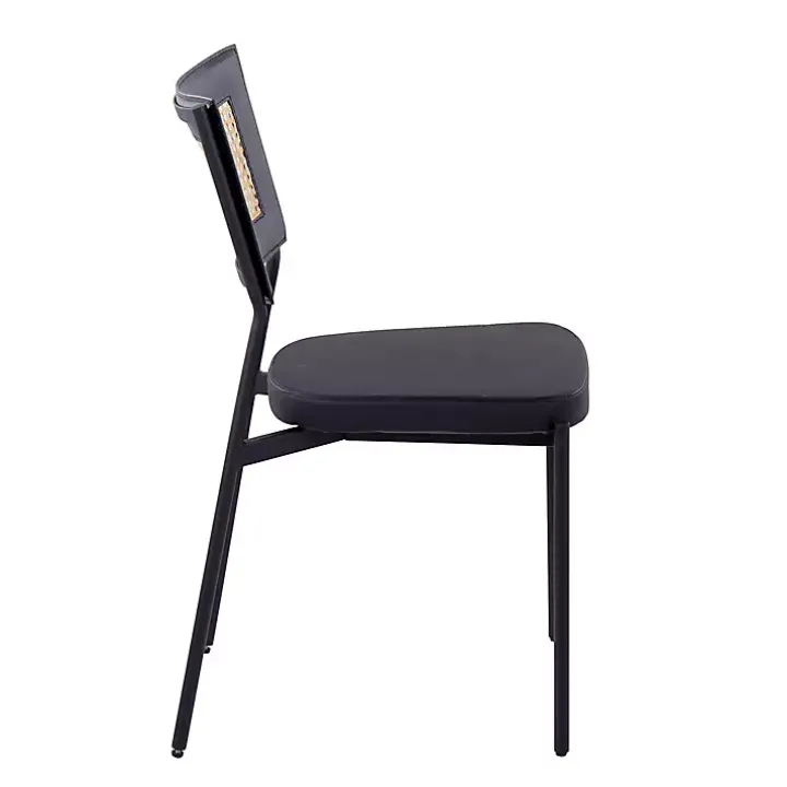 Vegan Leather and Rattan Dining Chairs, Set of 2
