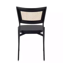 Vegan Leather and Rattan Dining Chairs, Set of 2