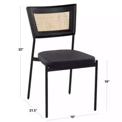 Vegan Leather and Rattan Dining Chairs, Set of 2
