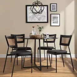 Vegan Leather and Rattan Dining Chairs, Set of 2