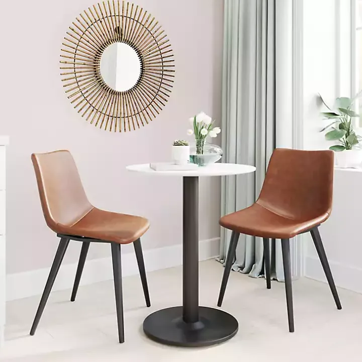 Vintage Brown Faux Leather Dining Chairs, Set of 2