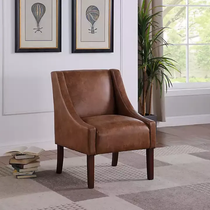 Vintage Faux Leather Swoop Accent Chair
