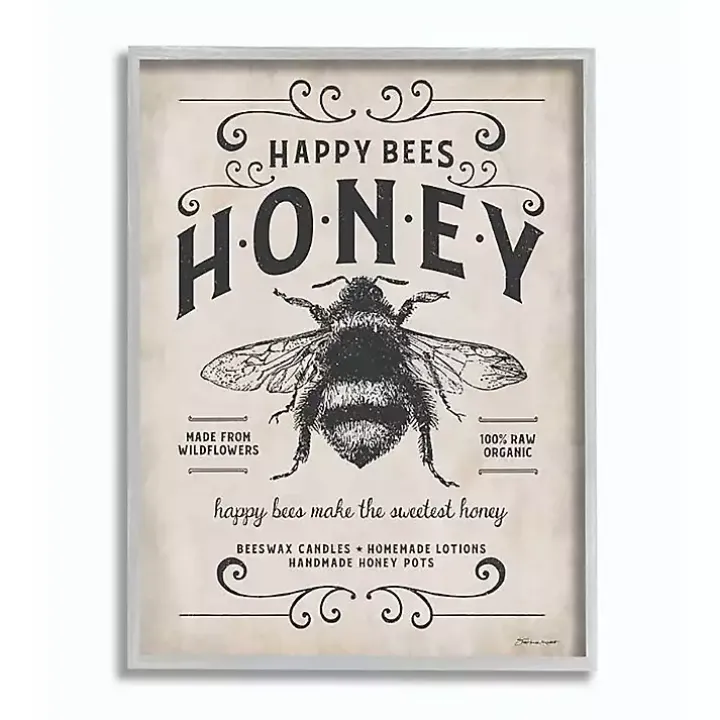 Vintage Honey Bee Framed Wall Plaque