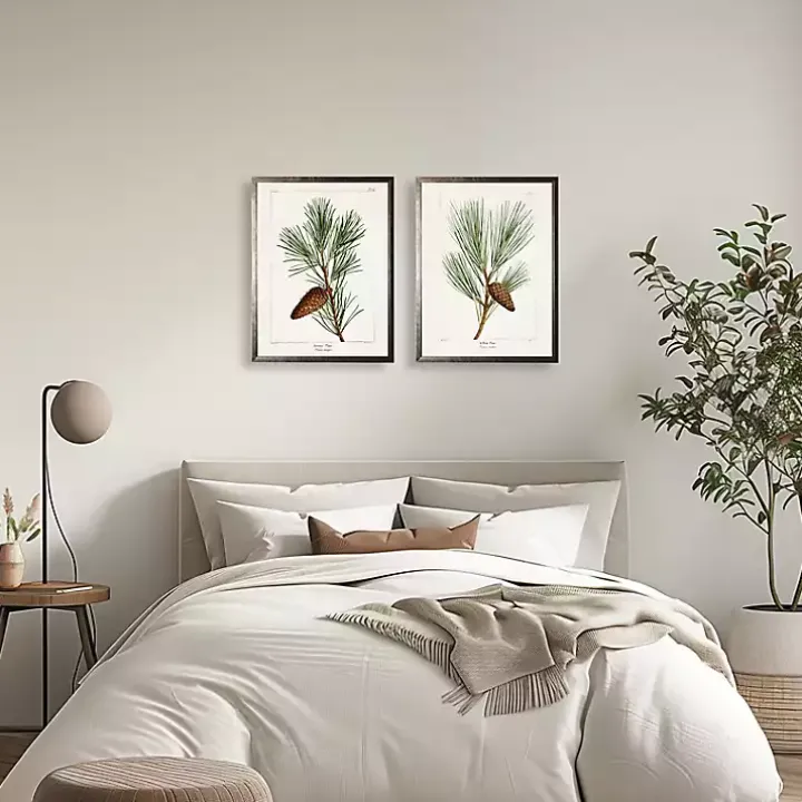 Vintage Pine Leaves Framed Art Prints, Set of 2