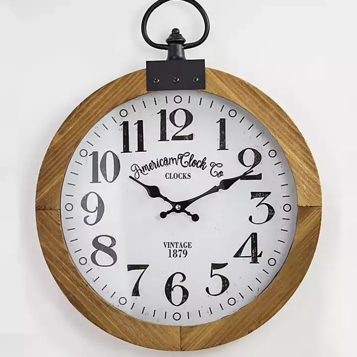 Vintage Pocket Watch Wooden Wall Clock