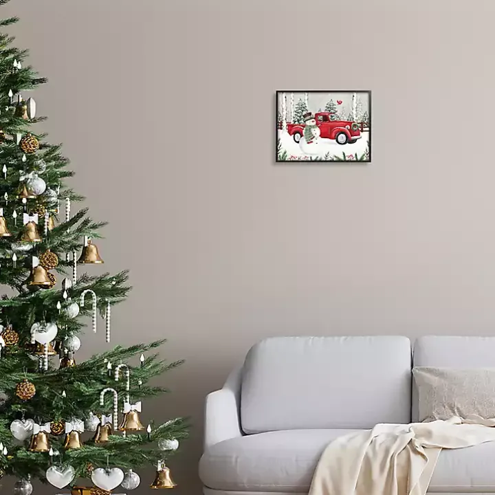 Vintage Truck Snowman Framed Art Print