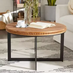 Walnut Beaded Industrial Coffee Table