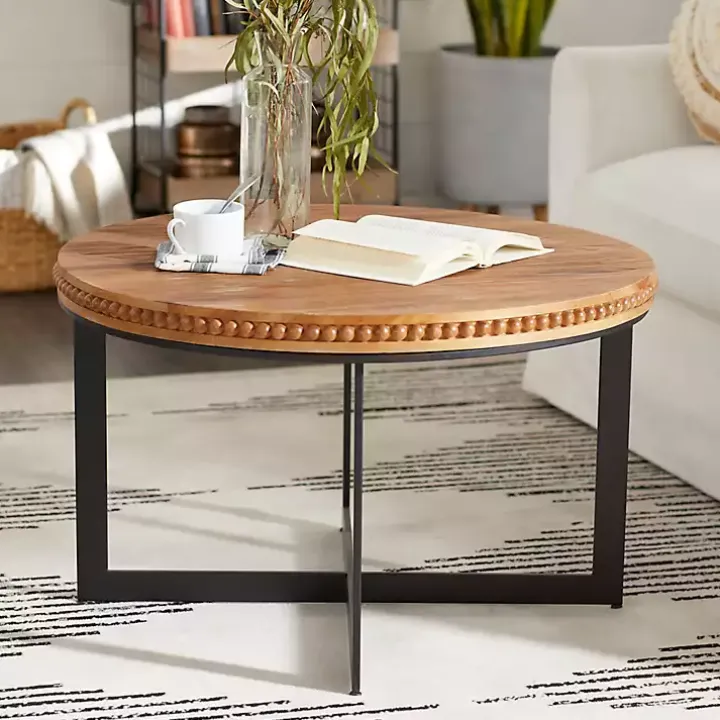 Walnut Beaded Industrial Coffee Table
