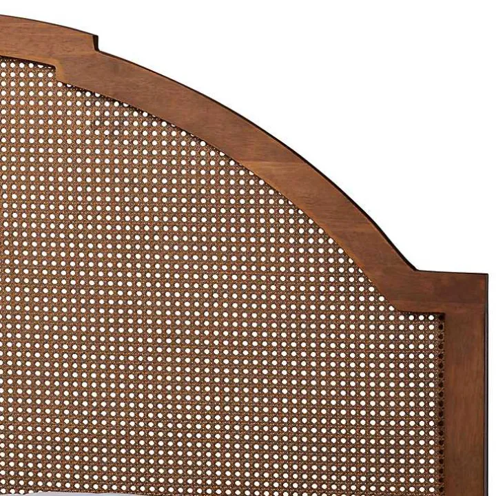 Walnut Brown Rattan Queen Storage Bed