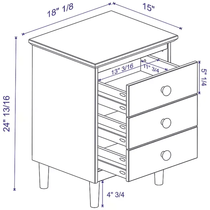 Walnut 3-Drawer Wood Nightstand