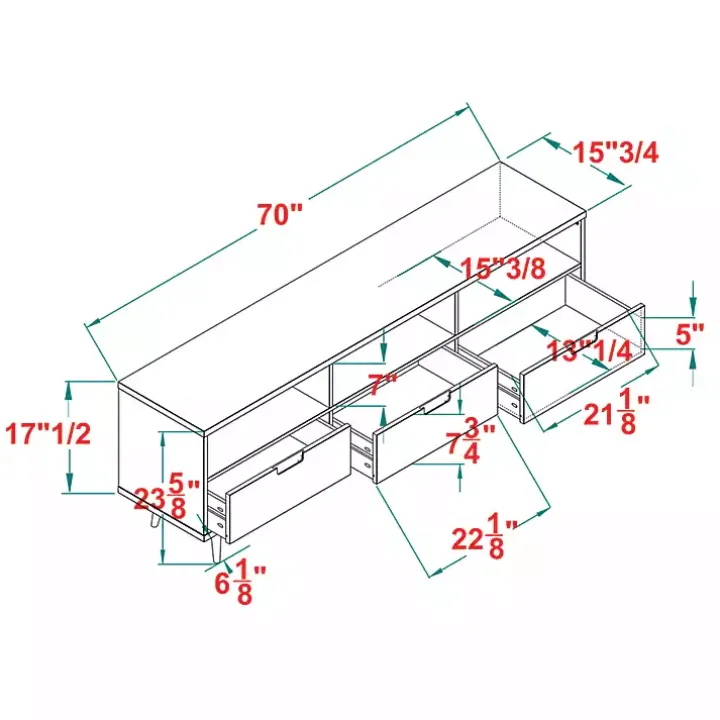 Walnut 3-Drawer Wood TV Stand