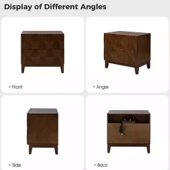 Walnut Geometric 2-Drawer Charging Nightstand