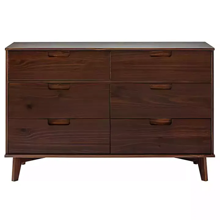 Walnut Grooved Handle 6-Drawer Dresser