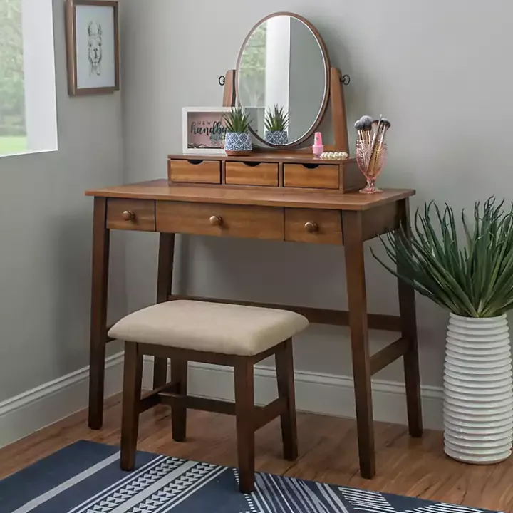 Walnut Lorna Tilting Mirror 2-pc. Vanity Set