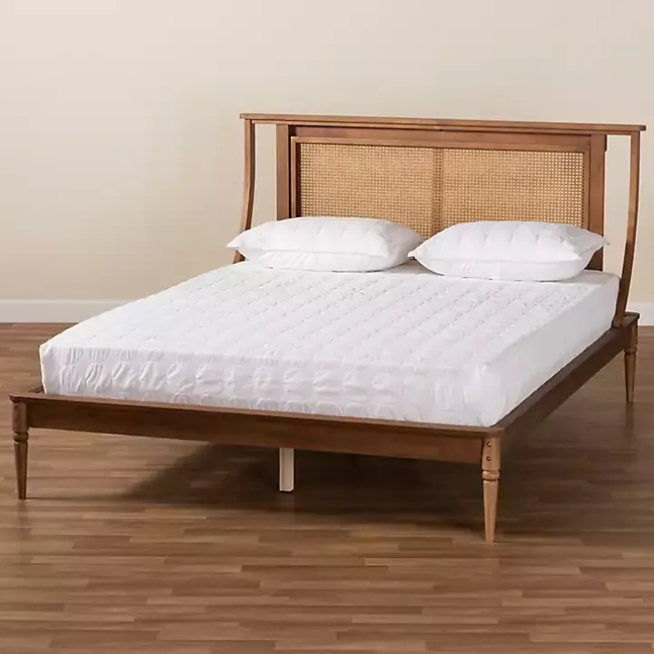Walnut Rattan Swooping Queen Platform Bed